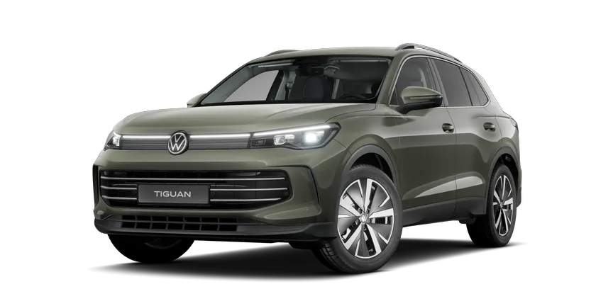 Der Volkswagen Tiguan in Dunkelgr&uuml;n