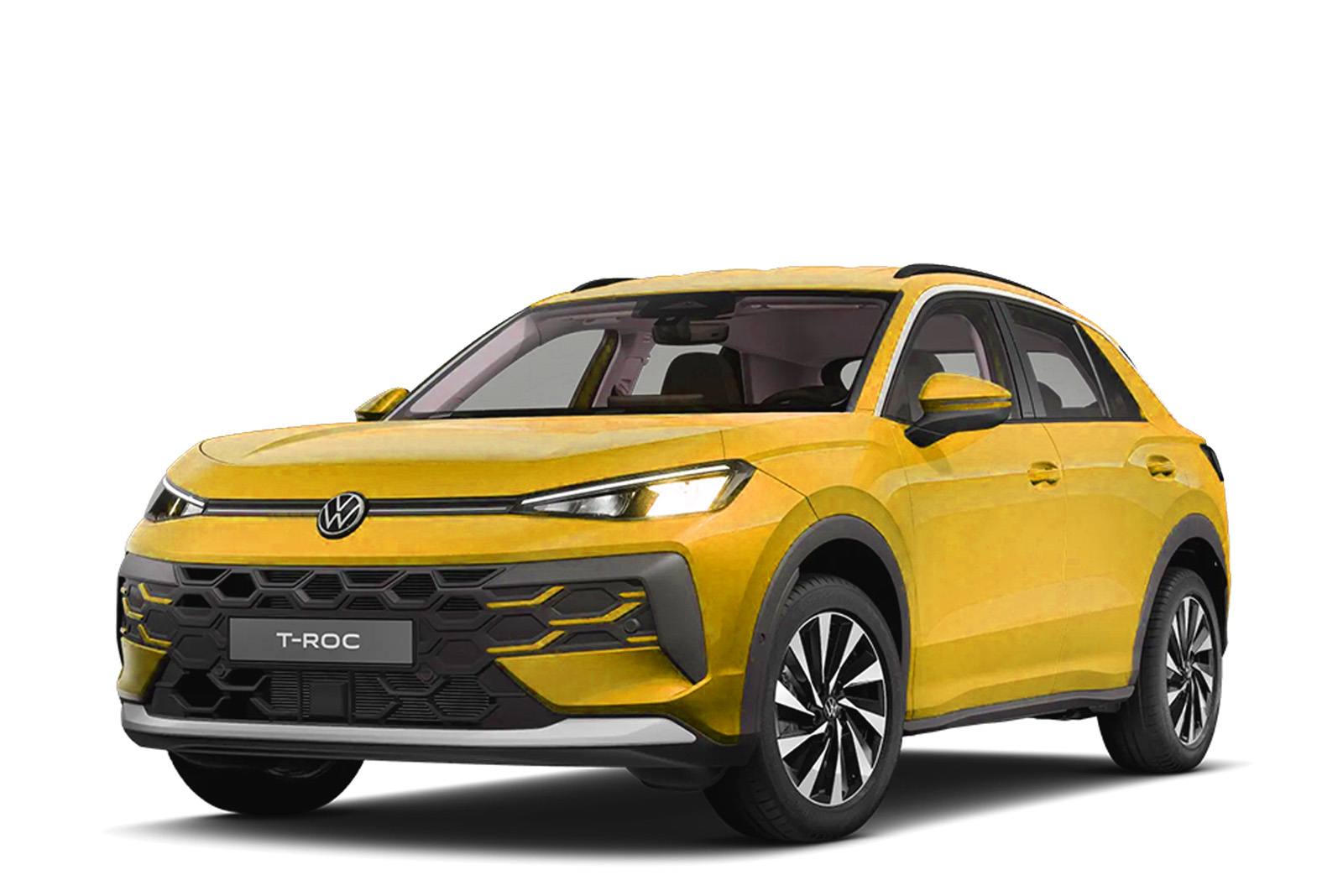 Ein T-roc in gelb in der Dreiviertelansicht