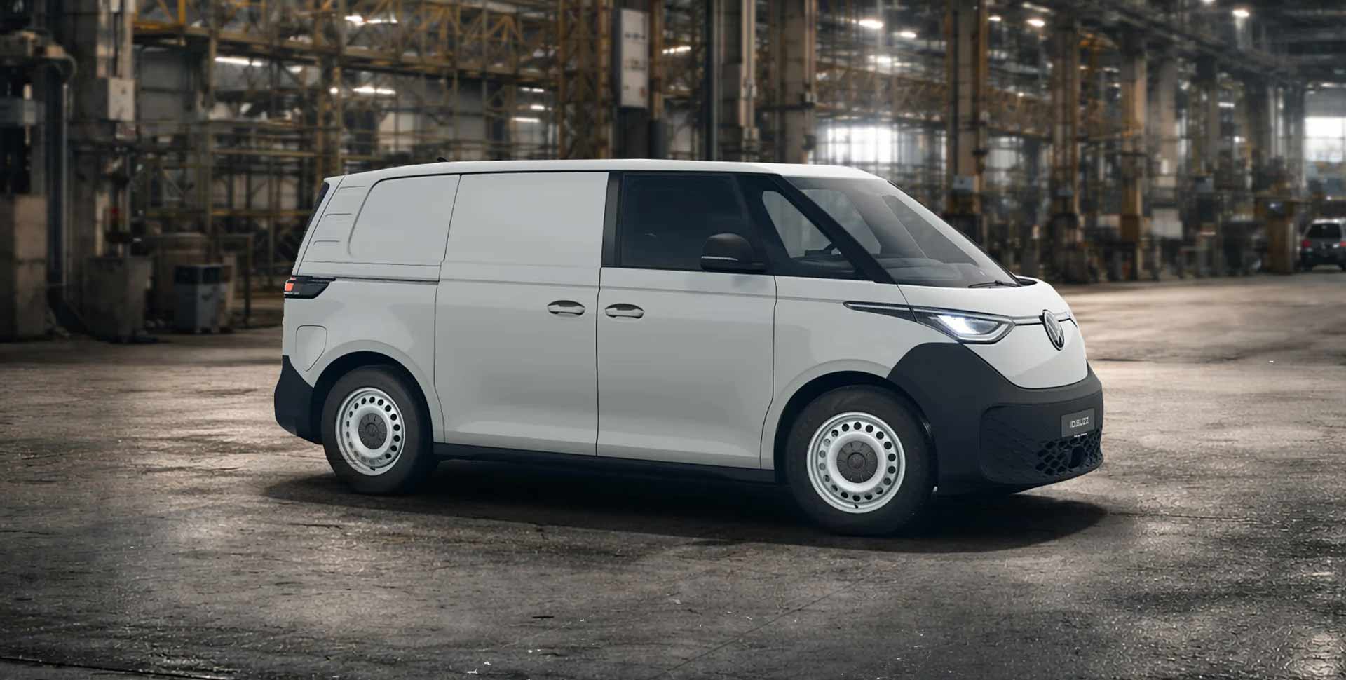 Volkswagen ID. Buzz Cargo Seitenansicht in Lagerhalle
